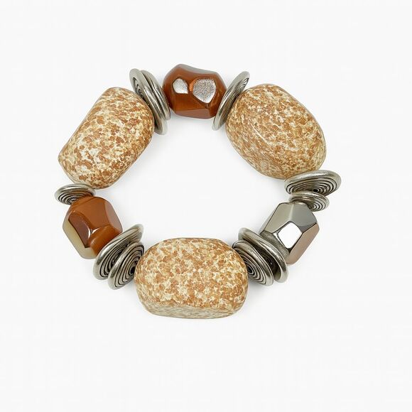 Silver Tone Metal Plastic Beads Stretchy Elastic Cord Bracelet 7.25" Multicolor - Picture 1 of 10